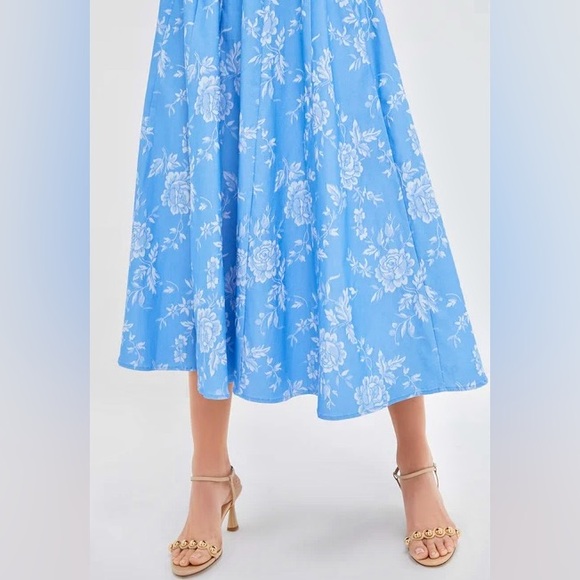 🌺🎉HP🎉🌺 NWT Staud Wells Midi Dress Blue Rose 🌟VERY RARE🌟 - Picture 7 of 16